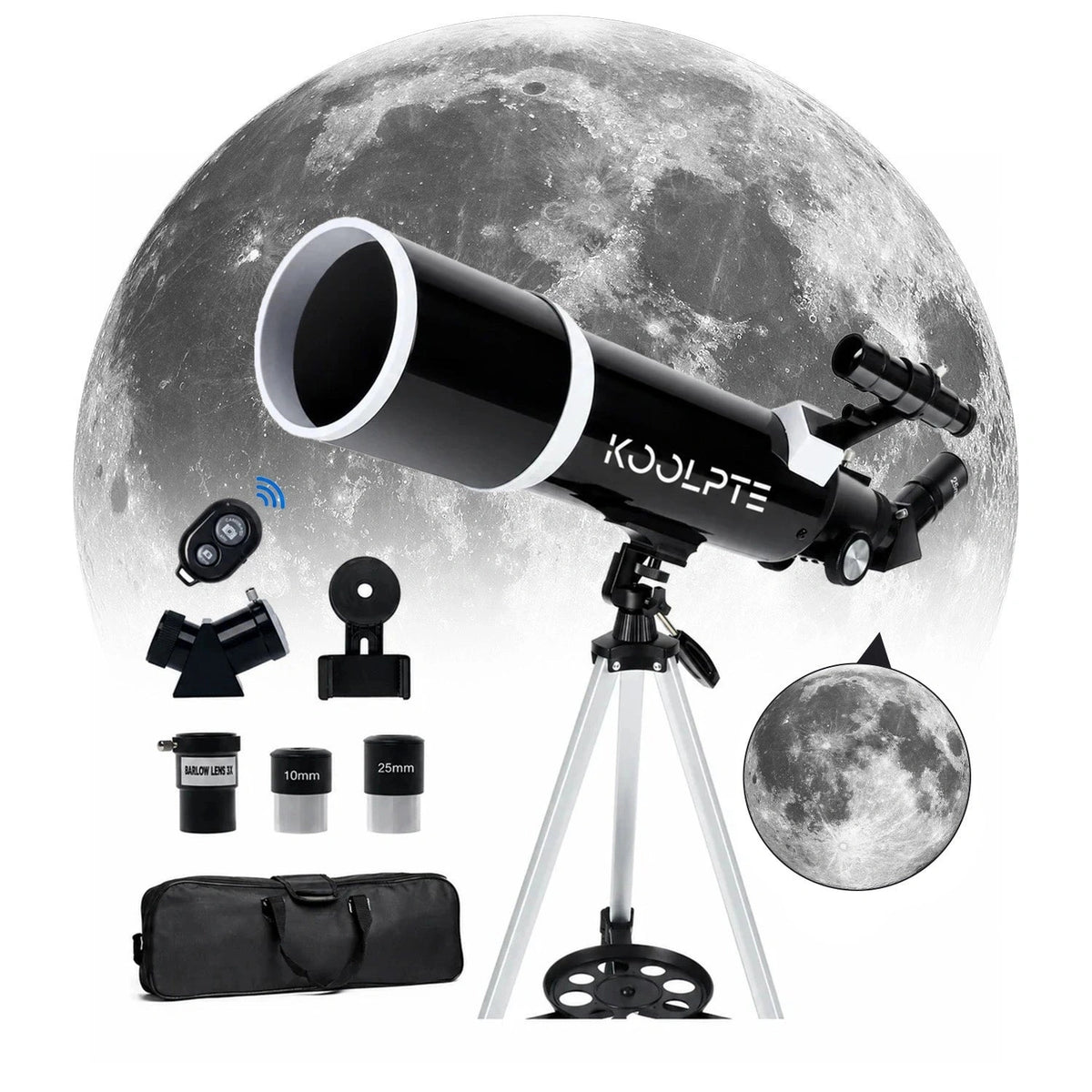 Koolpte Vega Plus 80mm 600mm refractor telescope with tripod and accessories black model