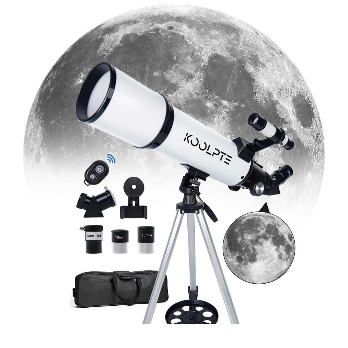 Koolpte Vega Plus 80mm 600mm refractor telescope white model with tripod and accessories #color_white