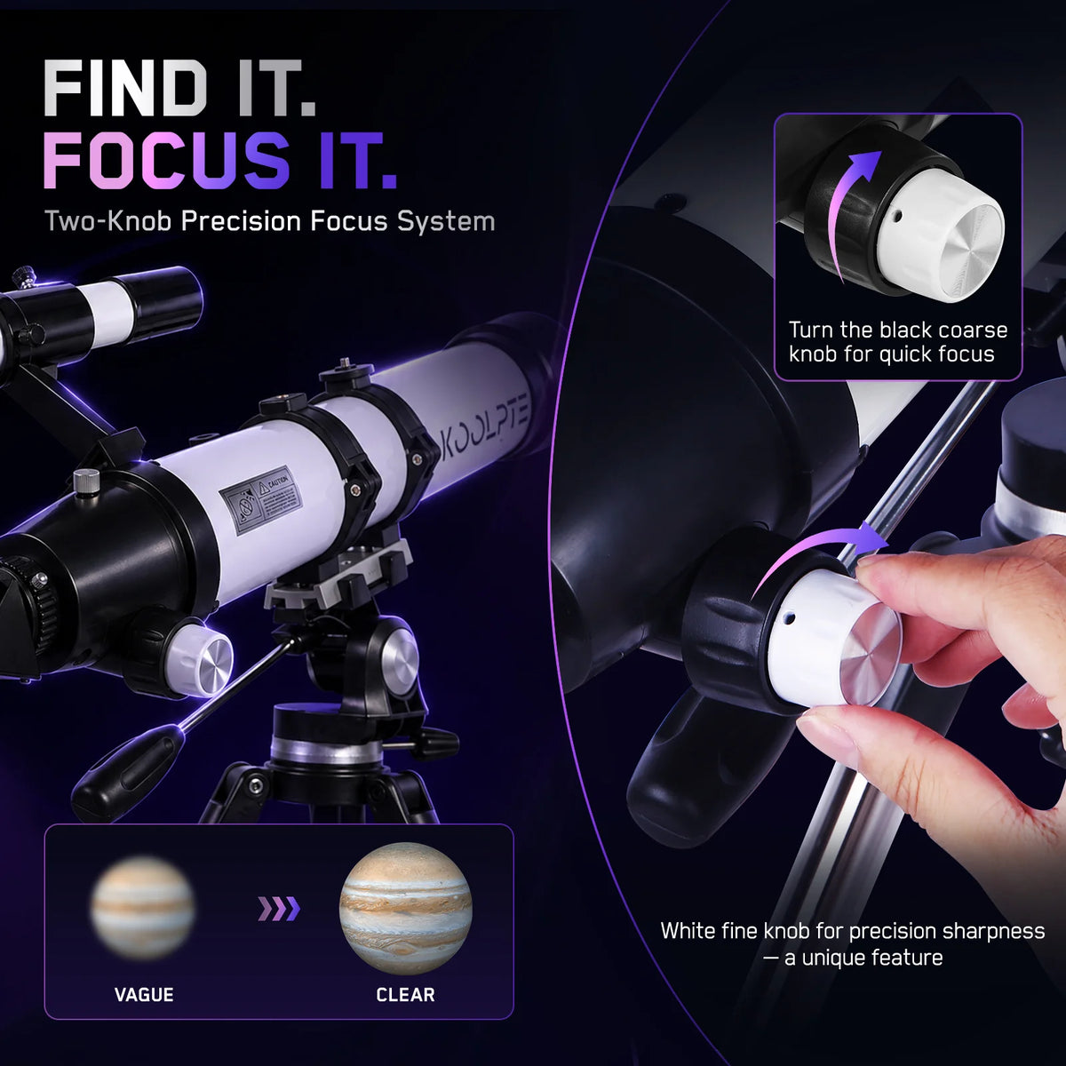 Koolpte Vega Precision 90mm/800mm white telescope lifestyle scene 