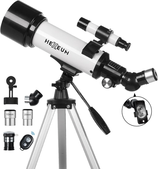 Telescope for Kids & Adults - 70mm Aperture 500mm AZ Mount Fully Multi-Coated Optics Astronomical refracting Portable Telescopes, with Tripod Phone Adapter, Carrying Bag, Remote Control White