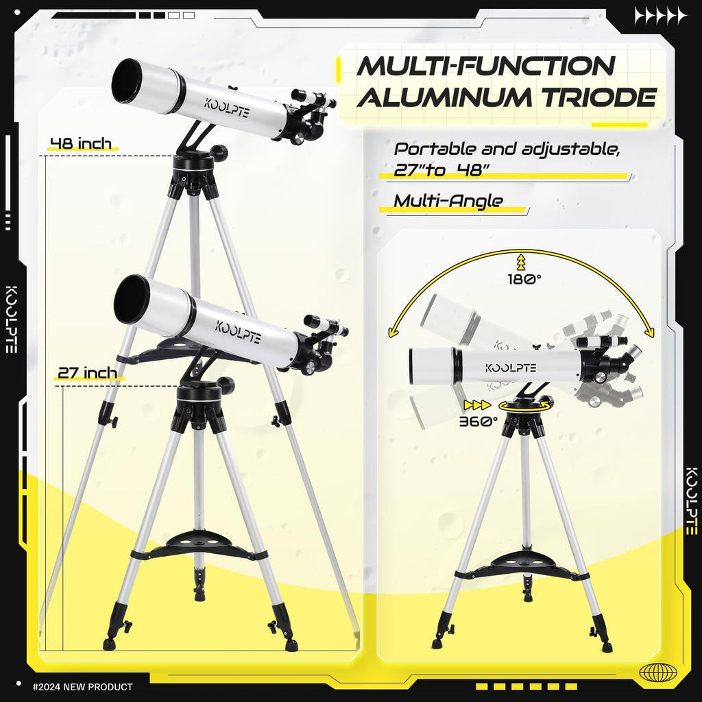 Telescope, 90mm Aperture 700mm with Vertisteel AZ Mounting Slow-Motion Mount, High Power for Astronomy Enthusiasts, Easy for Kids, with Carry Bag, Wireless Remote Control, Phone Adapter,White