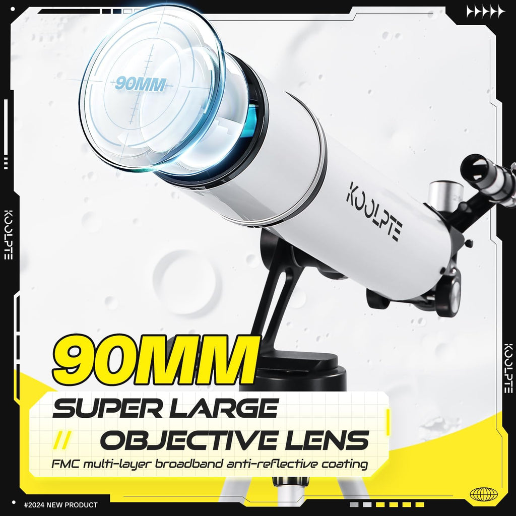 Telescope, 90mm Aperture 700mm with Vertisteel AZ Mounting Slow-Motion Mount, High Power for Astronomy Enthusiasts, Easy for Kids, with Carry Bag, Wireless Remote Control, Phone Adapter,White