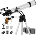 Telescope, 90mm Aperture 700mm with Vertisteel AZ Mounting Slow-Motion Mount, High Power for Astronomy Enthusiasts, Easy for Kids, with Carry Bag, Wireless Remote Control, Phone Adapter,White