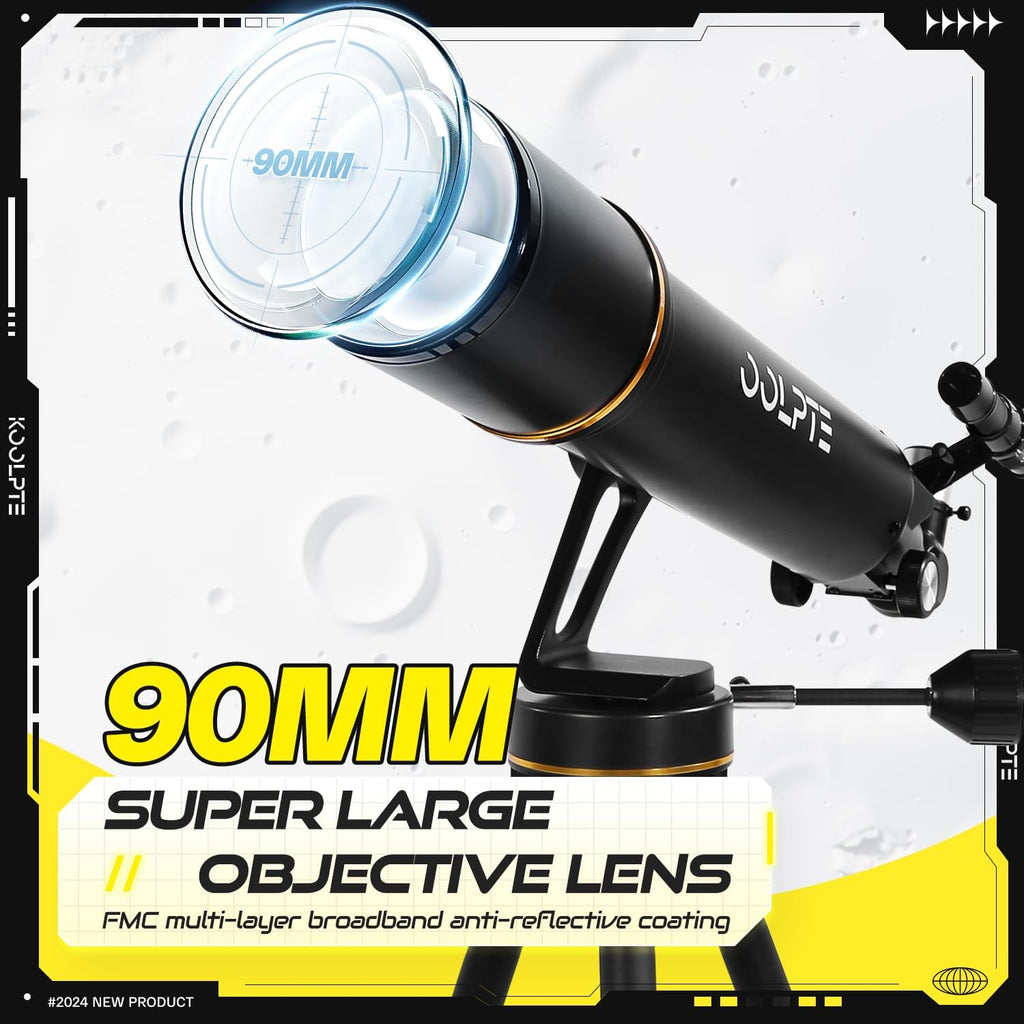 Telescope, 90mm Aperture 700mm with Vertisteel AZ Mounting Slow-Motion Mount, High Power for Astronomy Enthusiasts, Easy for Kids, with Carry Bag, Wireless Remote Control, Phone Adapter,Black
