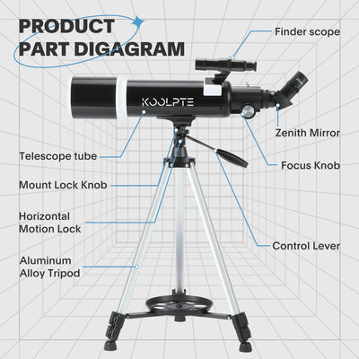 Koolpte Vega Plus telescope adjustable tripod and smooth positioning controls 