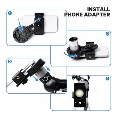 Smartphone adapter and remote included with the black Koolpte Vega Plus 80mm/600mm refractor telescope 