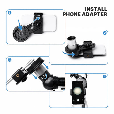 Smartphone adapter and remote included with the white Koolpte Vega Plus 80mm/600mm refractor telescope 