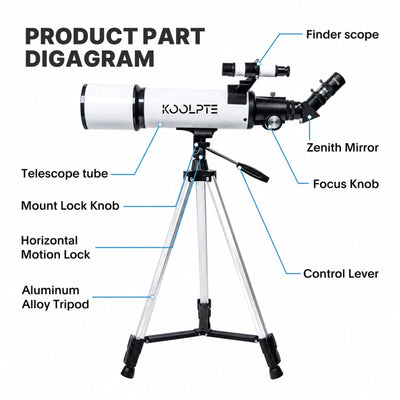 Koolpte Vega Plus 80mm 600mm refractor telescope product structure and specifications 