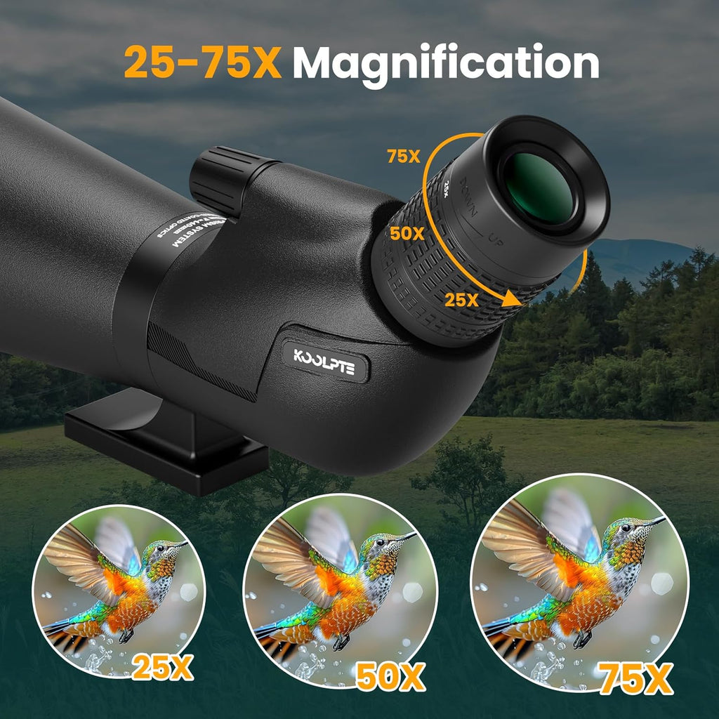 Spotting Scope 25-75x85 with Phone Adapter, Tripod & Carrying Bag -Fully Multi-Coated Optics,BAK4 High Definition Waterproof Spotter Scope for Birding, Wildlife Viewing, Outdoor Observation,Black