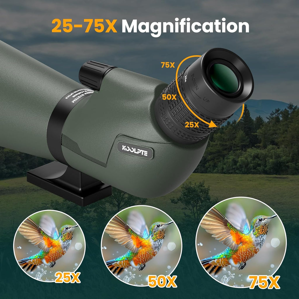Spotting Scope 25-75x85 with Phone Adapter, Tripod & Carrying Bag -Fully Multi-Coated Optics,BAK4 High Definition Waterproof Spotter Scope for Birding,Wildlife Viewing,Outdoor Observation,Green