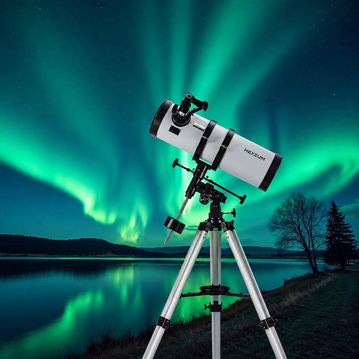 Koolpte Antares 130mm aperture 650mm focal length white Newtonian reflector telescope set up for outdoor astronomy observation #color_white