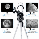 Eyepieces and viewing accessories included with the white KOOLPTE Vega Plus 80mm/600mm refractor telescope.