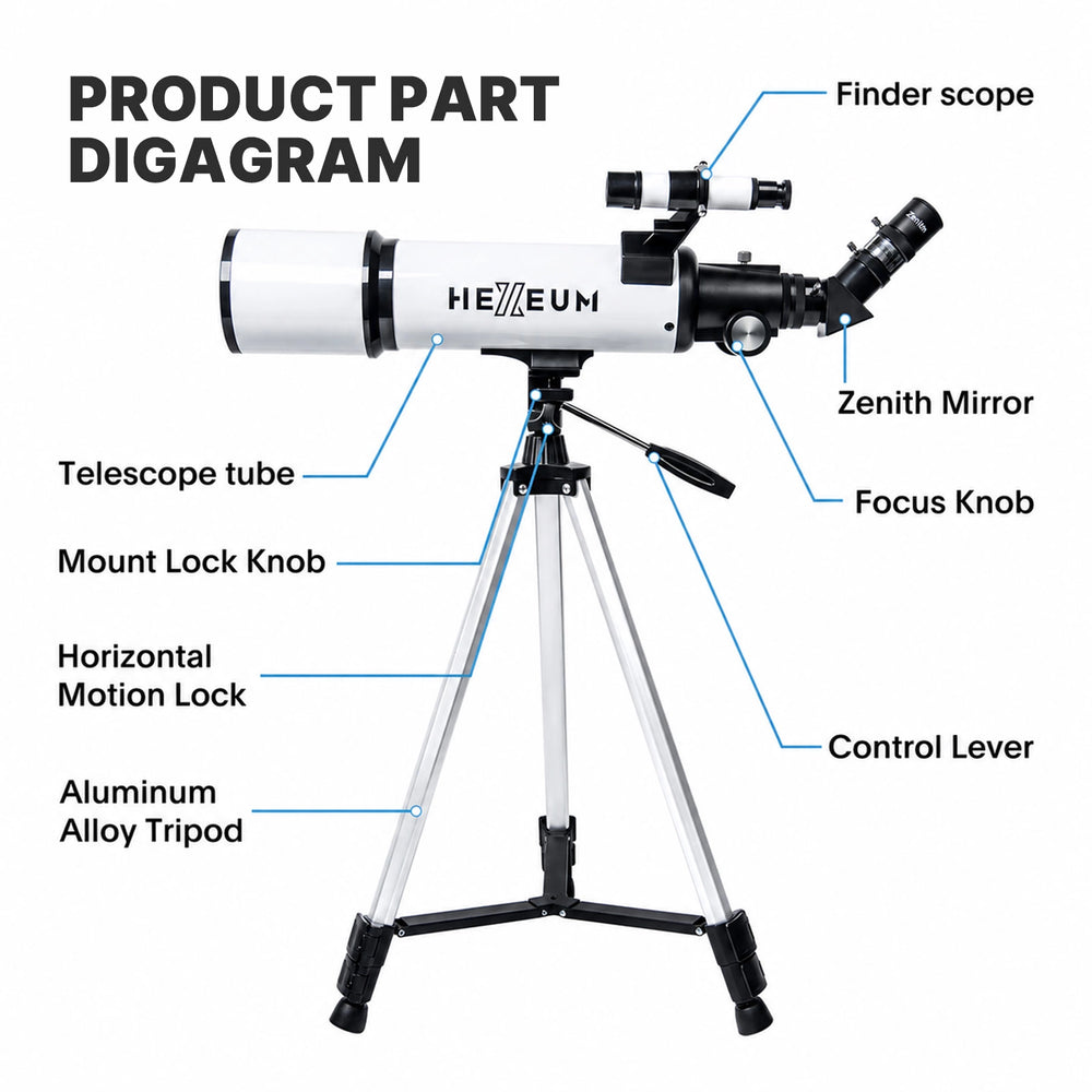 White KOOLPTE Vega Plus 80mm/600mm refractor telescope optical tube and focusing assembly.