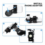 Alternate view of the smartphone adapter and remote for the KOOLPTE Vega Plus 80mm/600mm refractor telescope.