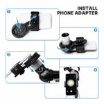 Smartphone adapter and remote included with the white KOOLPTE Vega Plus 80mm/600mm refractor telescope.