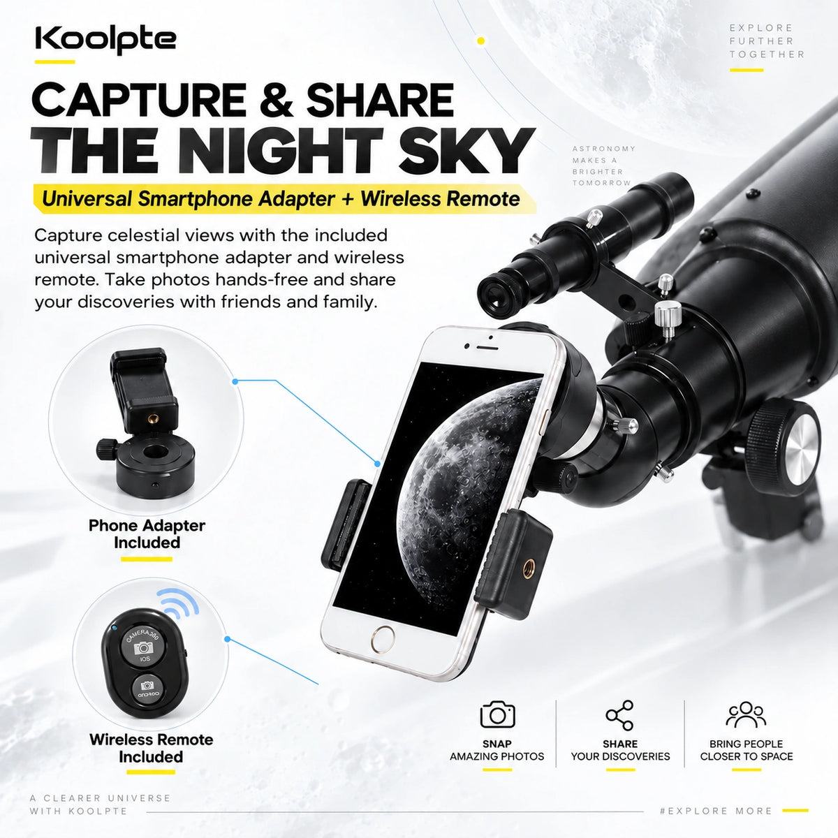 Koolpte Vega Precision telescope smartphone adapter and wireless remote