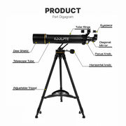 Koolpte Vega Precision Telescope 90mm Aperture 700mm Altazimuth Mount Refractor Telescope for Beginners and Adults