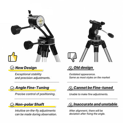 Tripod and altazimuth mount for the black KOOLPTE Vega Precision 90mm/700mm refractor telescope. 