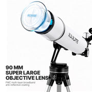 Koolpte Vega Precision Telescope 90mm Aperture 700mm Altazimuth Mount Refractor Telescope for Beginners and Adults