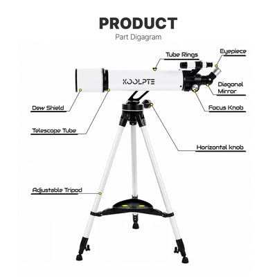 White KOOLPTE Vega Precision 90mm/700mm refractor telescope optical tube and focusing assembly. 