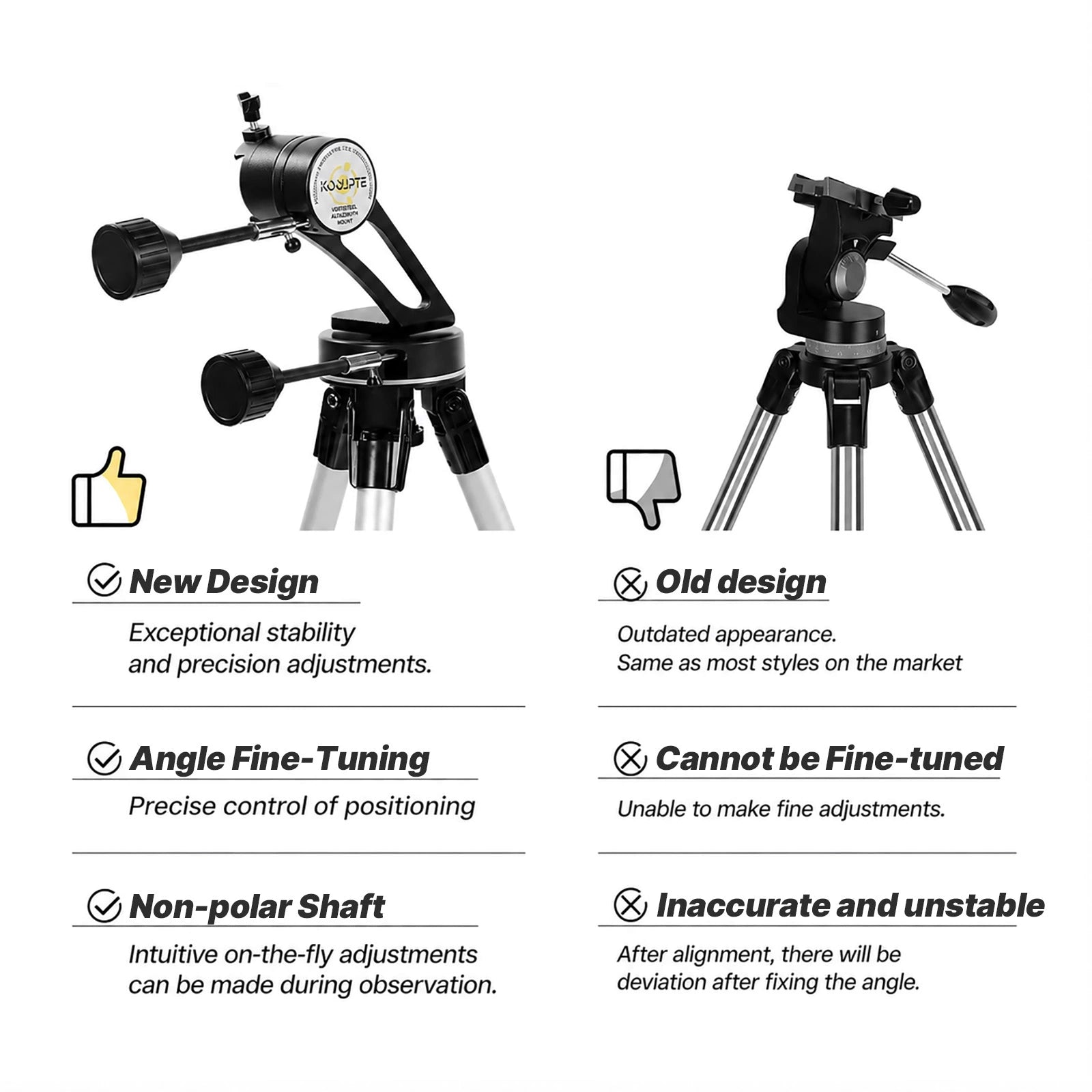 Tripod and altazimuth mount for the white KOOLPTE Vega Precision 90mm/700mm refractor telescope. 