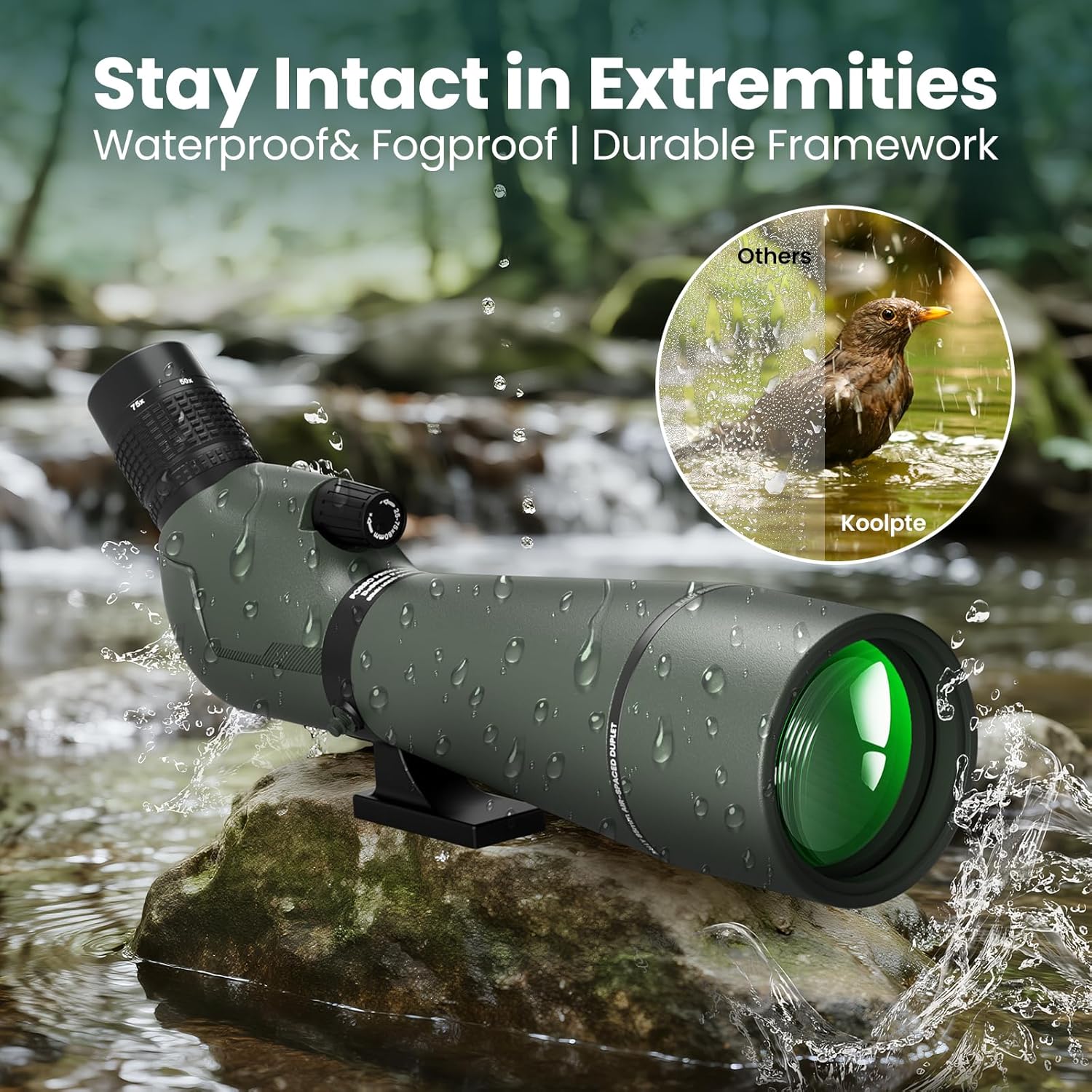 25-75x85 Spotting Scope, Koolpte ED Fully Coated Scope with Tripod